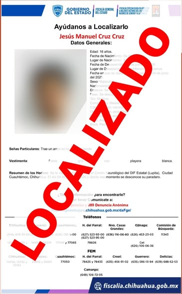 Localiza FEM a dos de los cuatro adolescentes reportados ausentes en Cuauhtémoc